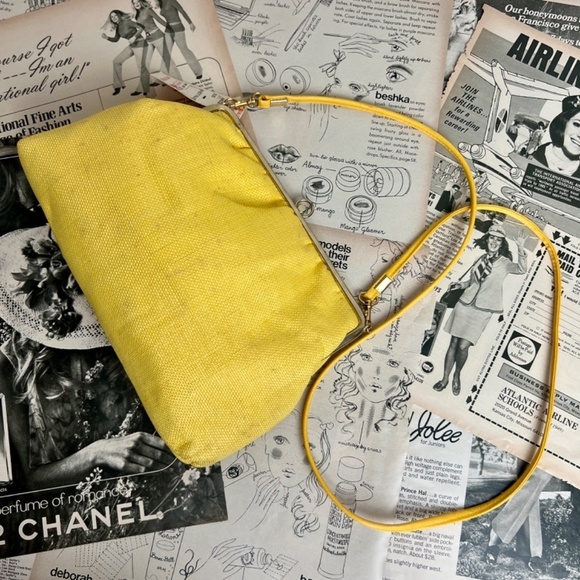 NEW Vintage Made in Italy Yellow Gathered Woven Clutch Shoulder Bag - Picture 12 of 13